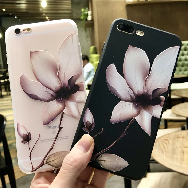 

3D Luxury Lotus Leaves Embossed Phone Case For iPhone 7 8 6 6S Plus 5 5S SE Soft Silicone Back Cover For iPhone X XS Max XR Case