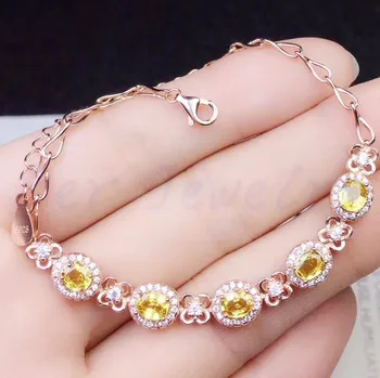

Yellow sapphire Chain bracelet Free shipping Natural real sapphire 925 sterling silver 0.55ct*5pcs gemstone #SB18101610