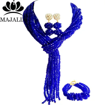 

Majalia Classic Nigerian Wedding African Jewelery Set Royal blue Crystal Necklace Bride Jewelry Sets Free Shipping 8JU023