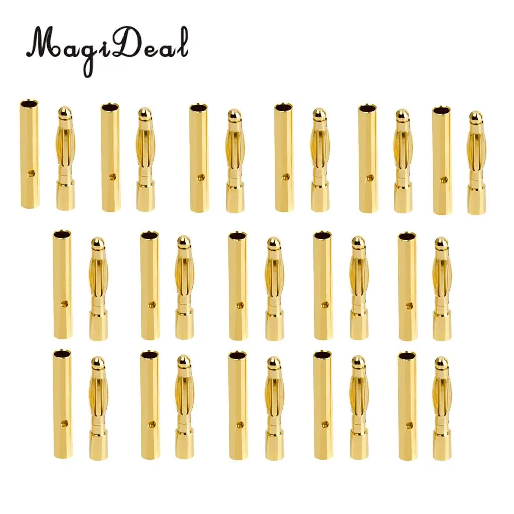 Set of 40Pcs Low Resistance 2mm Gold-Plated Banana Plug Motor Electronic Connector Male Female RC Parts
