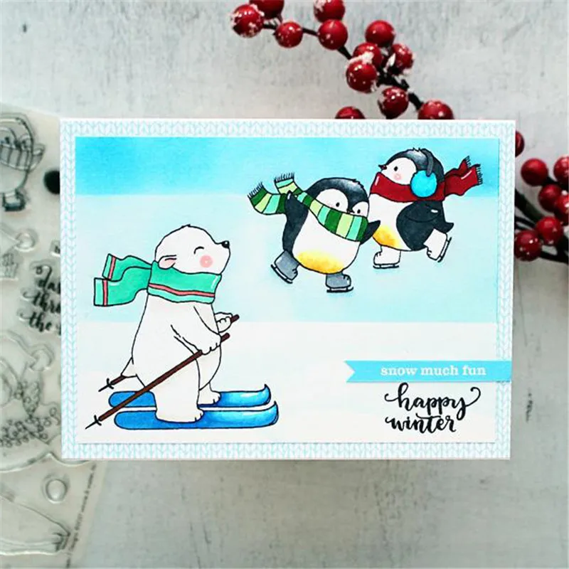 

Winter Animal Christmas Clear Stamps and Metal Cutting Dies Scrapbooking for 2019 New Craft Dies Set Embossing Stencils