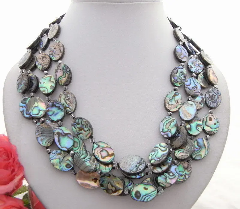 

4 Strands Oval Abalone Shell&Crystal Necklace