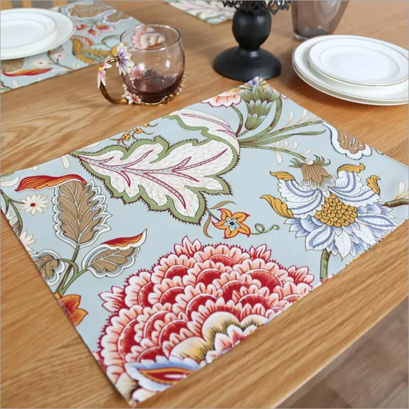 4pcs European American style flower cloth placemat table mat Western pad Placemats double thick