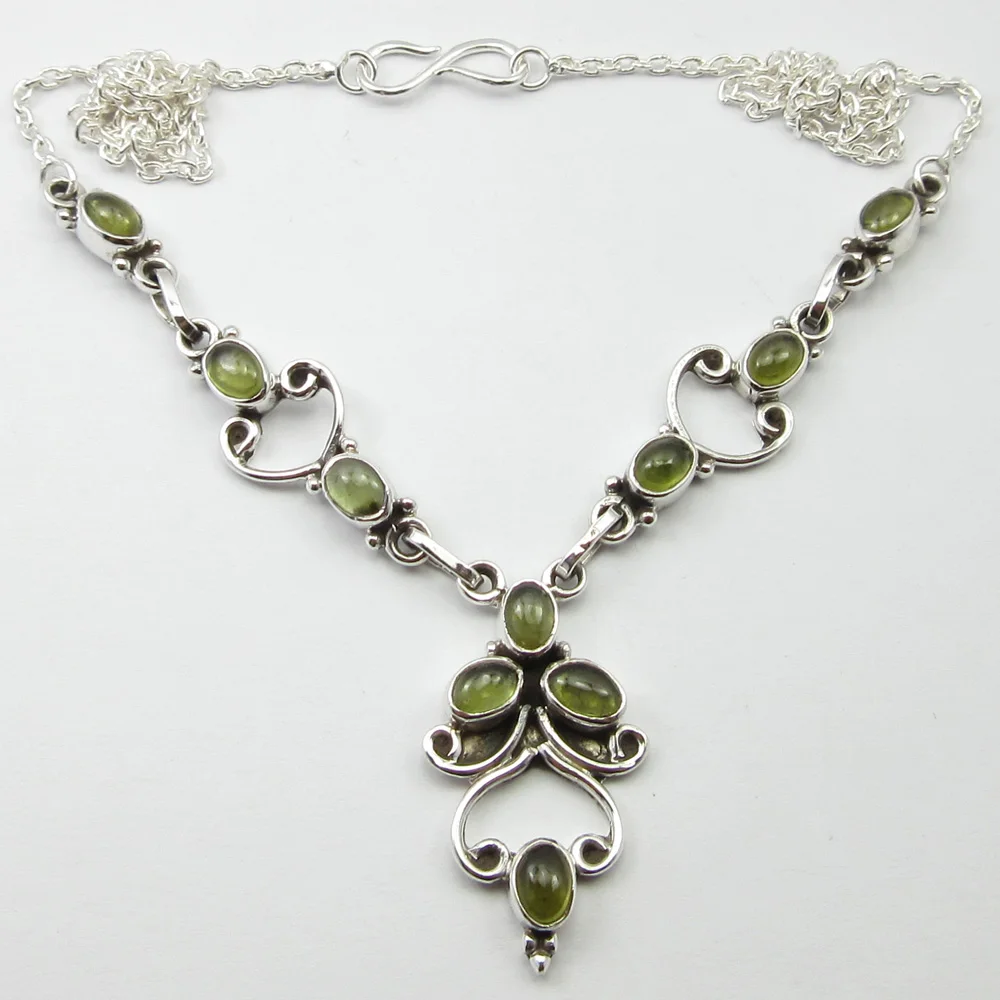 

Solid Silver Green PERIDOT HANDMADE Necklace 19.1" ! Brand New