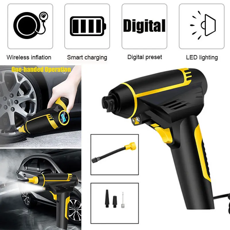 12V ручной Портативный цифровой Воздушный компрессор насос Перезаряжаемые шины для легковых автомобилей электрический воздушный насос ABS 120 Вт черный+ желтый