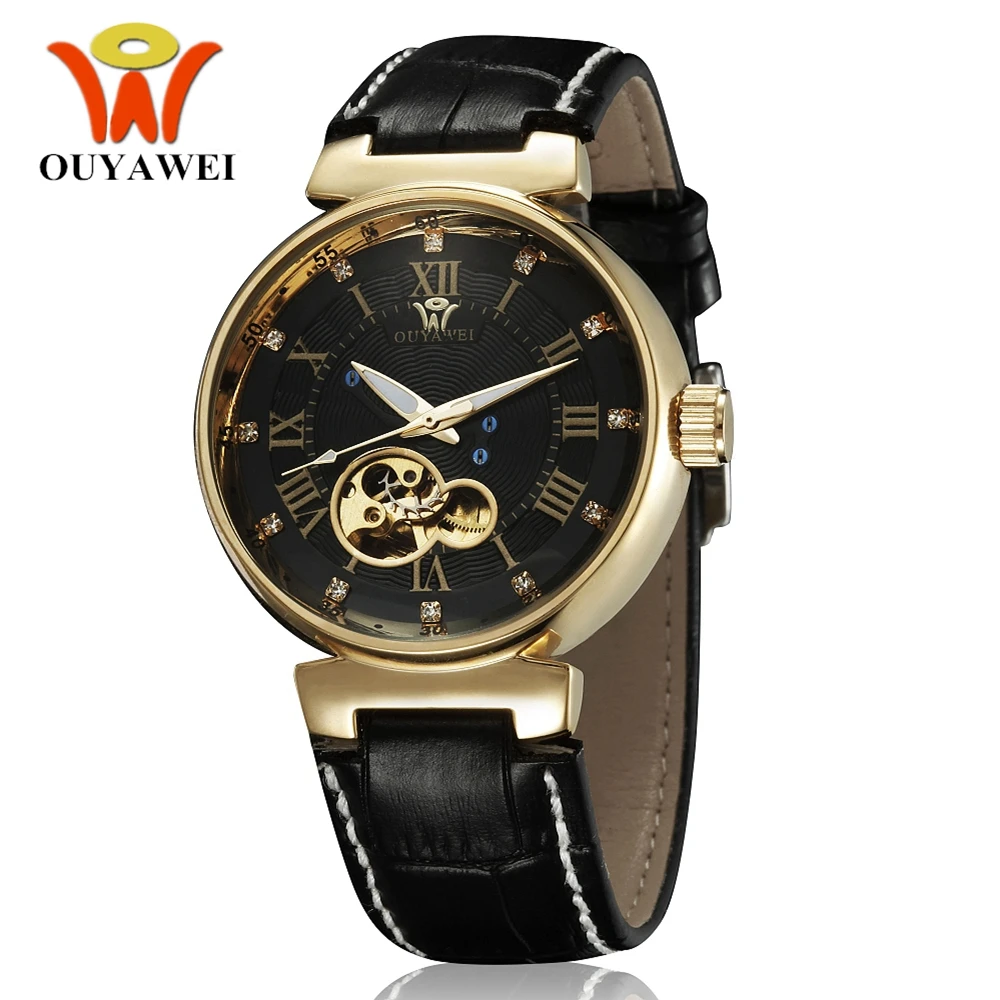 

2017 OYW Brand Mens Automatic Self Wind Male Watch Leather Strap Waterproof Luxury Black Dress Wristwatches Hombre Horloge Gift