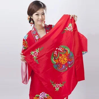 

2018 New Chinese Ancient Clothing The Wedding Veil Red Word Embroidered Bride Red Scarf Cape Wedding Supplies