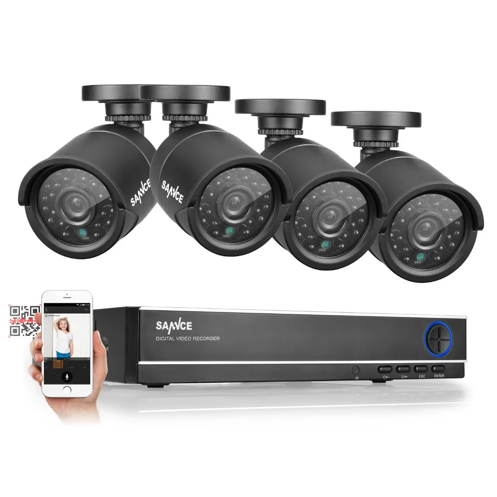 SANNCE 4CH CCTV System 720P HDMI AHD CCTV DVR 4PCS 1200 TVL 1.0 MP IR Outdoor Security Bullet Camera Surveillance System