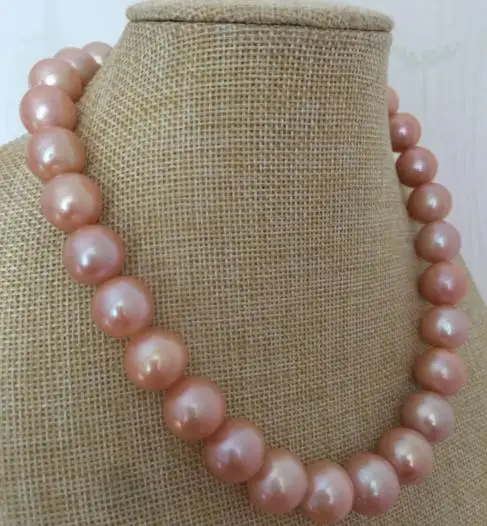 Великолепная 13-15 мм круглый Южное море золото розовый жемчуг necklace18inch 14 К