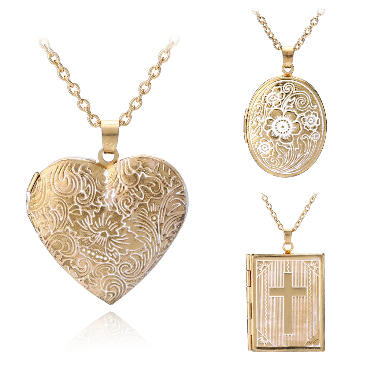 Vintage Photo Locket Pendant Necklace Shellhard Trendy Love Heart Photo Frame Memory Pendant Necklaces For Women Charms Jewelry