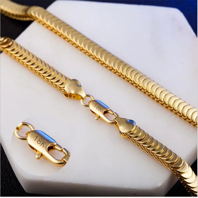 

2018 New Gold Color 7MM Snake Bone Chain Necklace Bracelet for Men and Women Fashion Party Jewelry Set Christmas Gift drop ship
