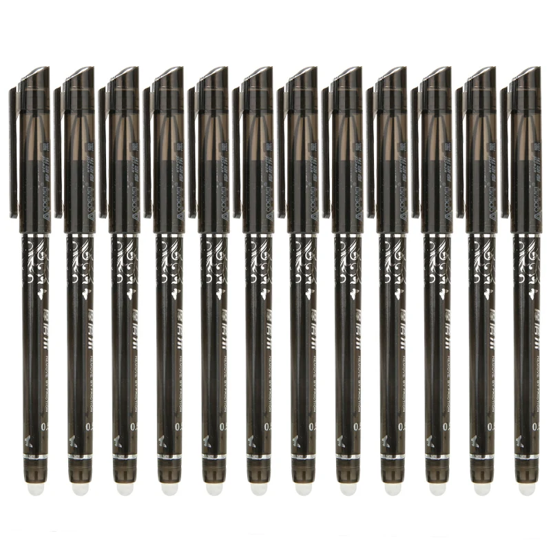 12pcs black Erasable Gel Pen 0.5mm Erasable Pen Black Gel Ink Pens Set School Students Stationery