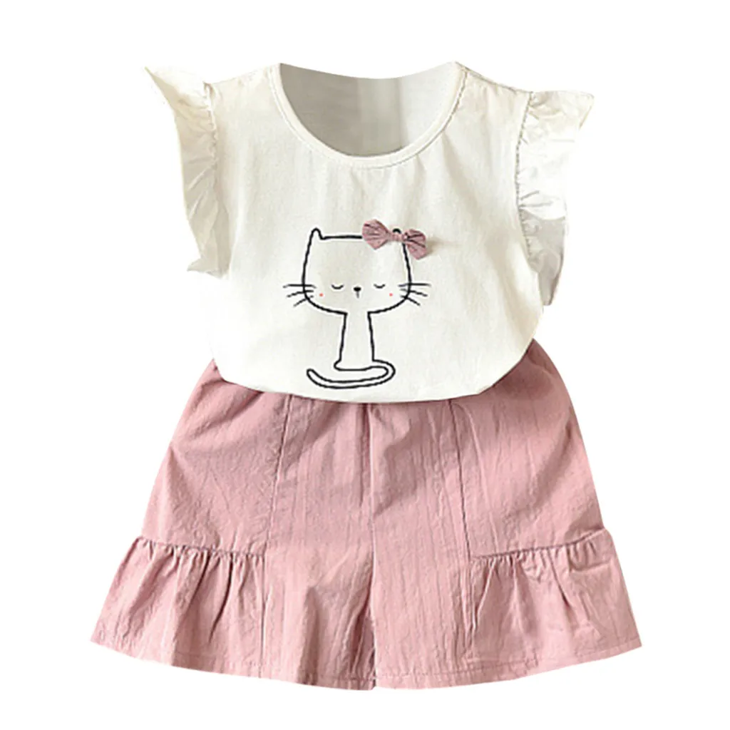 USA Summer Toddler Girls Outfit Short Sleeve T-shirt tops+Pants kids Clothes Set