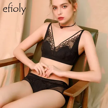 

EFIOLY Sexy Sexy Ultra-thin Deep V Bra Set Seamless Collection Underwear Women Set No Steel Ring Triangle Bra And Panty Set