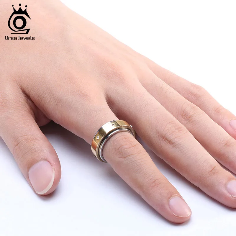 ORSA JEWELS Men's Rings 316L Stainless Steel 6 Piece Cubic Zircon Cool Men Fashion Gold-Color Ring Band Jewelry GTR08