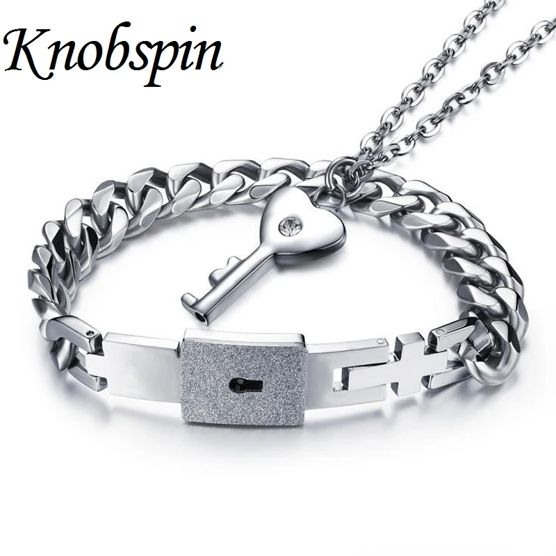 

2017 Cool Men Woman 316L Stainless Steel Lock Bracelet Couples Jewelry Key for women bracelets & bangles pulseira masculina