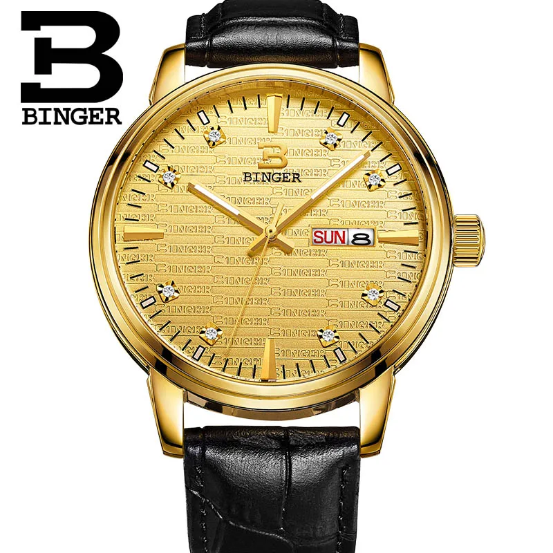 Роскошные швейцарские мужские кварцевые часы Бингер со стальным кожаным ремешком, водонепроницаемые - Цвет: 04 Men