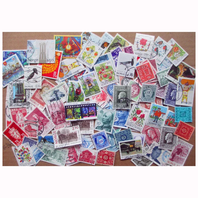 Norvegia 100 Pezzi Tutti Diversi Commemorativi In Buona Conditon Con Francobolli Collezione Post Mark