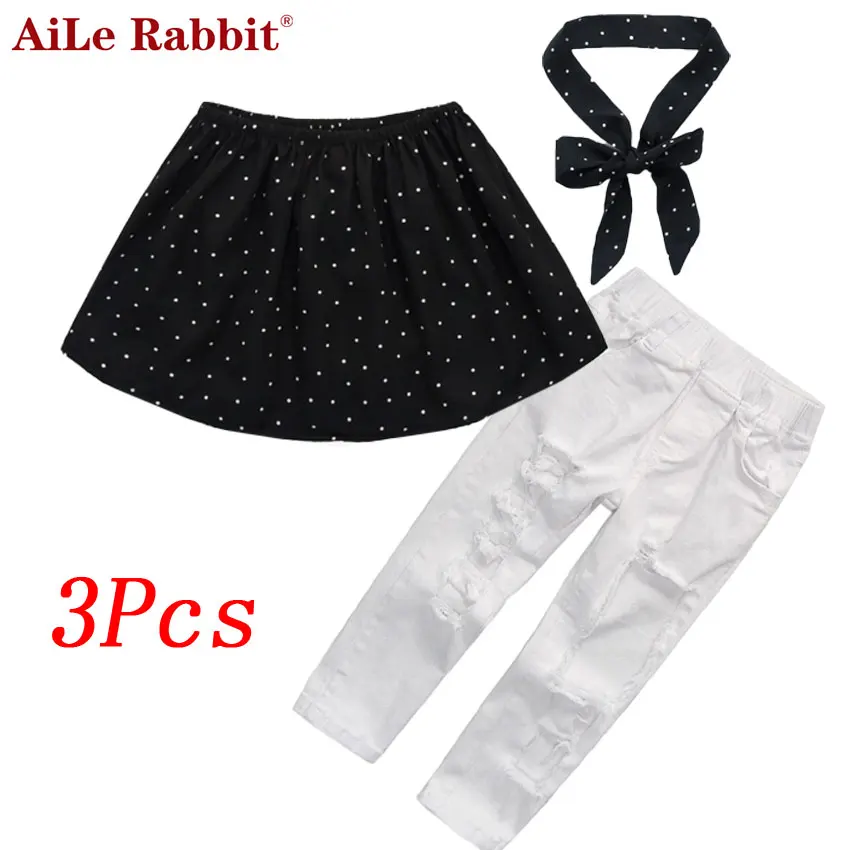 Комплект летней детской одежды AiLe Rabbit для девочек 3 шт. черная блузка топ и дырки