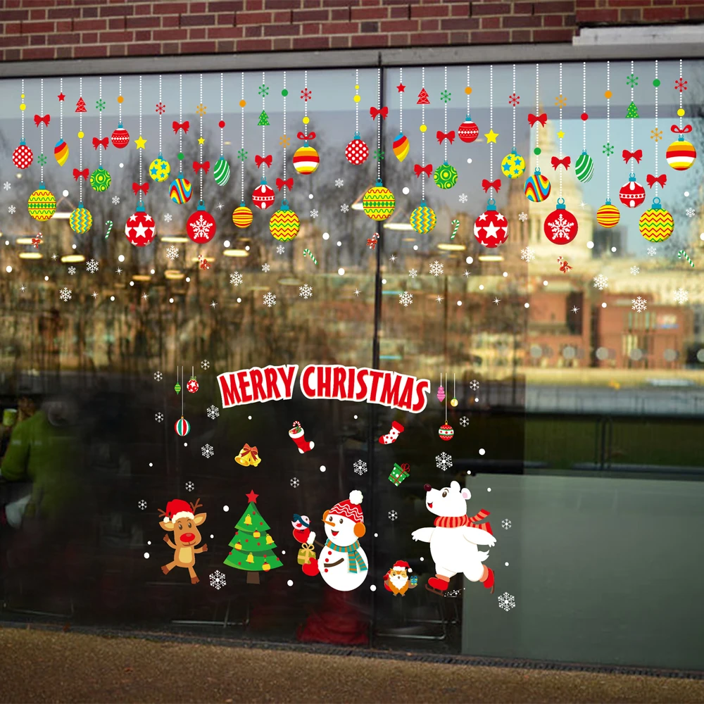 Рождество Санта съемные наклейки для окон художественная Наклейка на стену домашний магазин окно торгового центра наклейки на стену