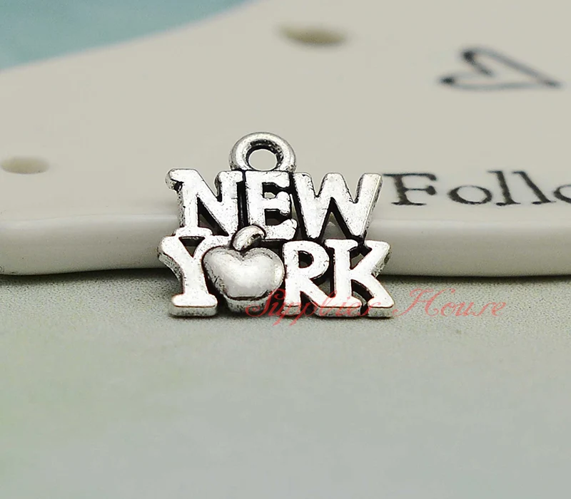 100pcs/lot 14x15mm, NewYork charms,Antique silver plated New York