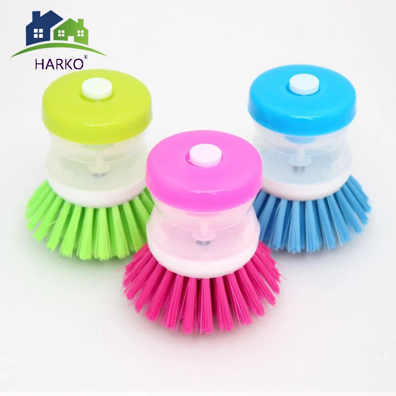 

New Arrival Kitchen DishWashing Brush Utensils Pot Dish Brush With Washing Up Liquid Soap Dispenser Plastic