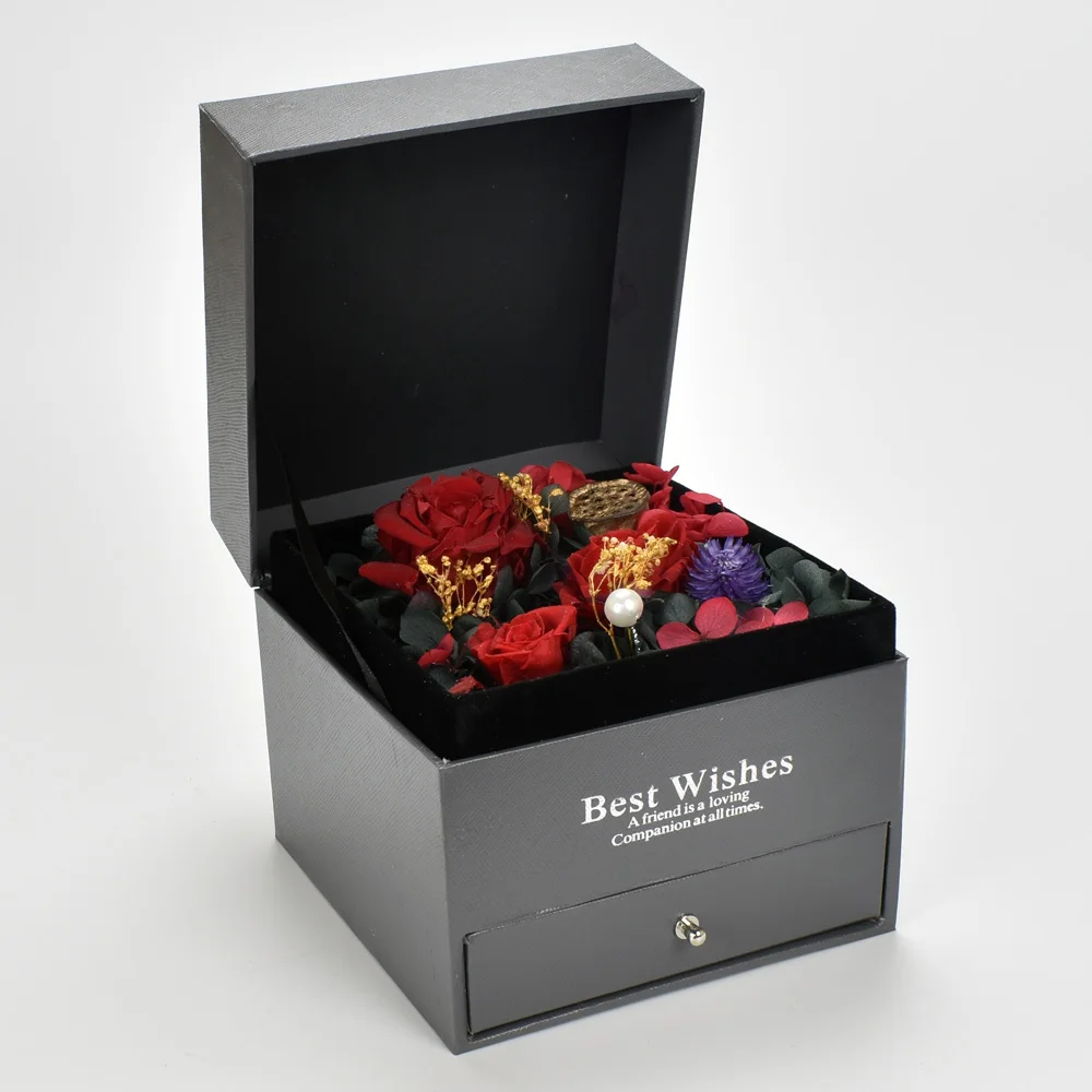 

UBUY Decoration gift Preserved Fresh Flower in Luxury Square Jewelry Box