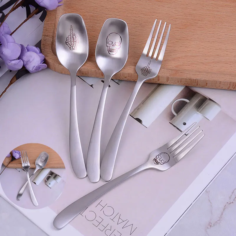 

Skeleton Skull Printed Spoon Forks Stainless steel Western tableware Cooking Accessories