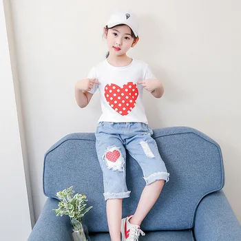 

Summer Girls Clothing Set Toddler Girl Clothes Children Boutique Outfits Kids Tops + Crop Jeans 2pcs 3 to 13 Years