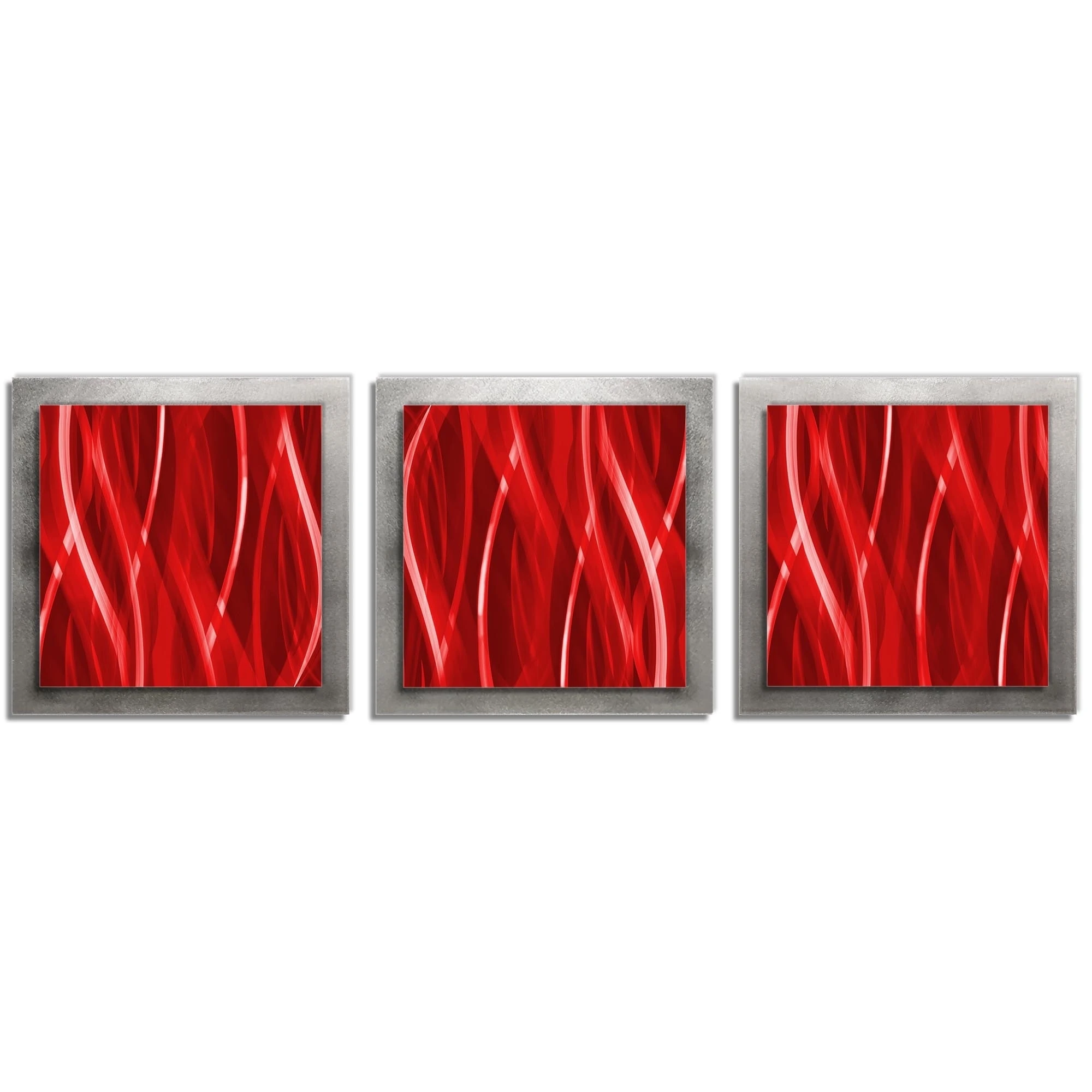 Cherry Red/Silver Abstract Art - 'Cherry Essence' - 38x12 in. - Warm Colored Metal Artwork - Modern Wall Art