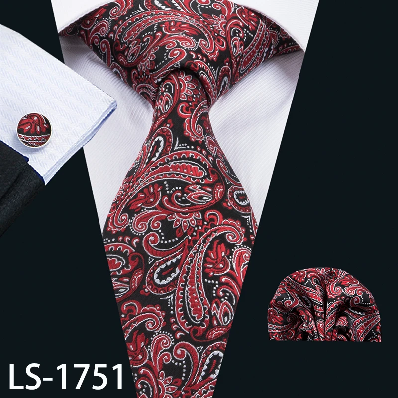 LS-704, мужской галстук, шелк, красный, в клетку, жаккардовый, тканый, свадебный галстук, Barry.Wang, Hanky, запонки, набор, галстук для мужчин, деловые, вечерние - Цвет: LS-1751