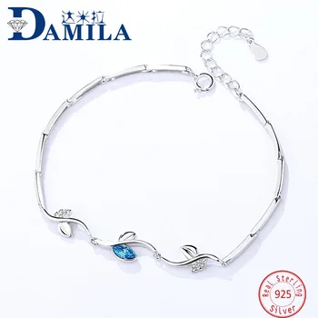 

Fashion 100% genuine 925 Sterling Silver bracelets for women Silver Jewelry green cubic zirconia bud bracelet female girls gift