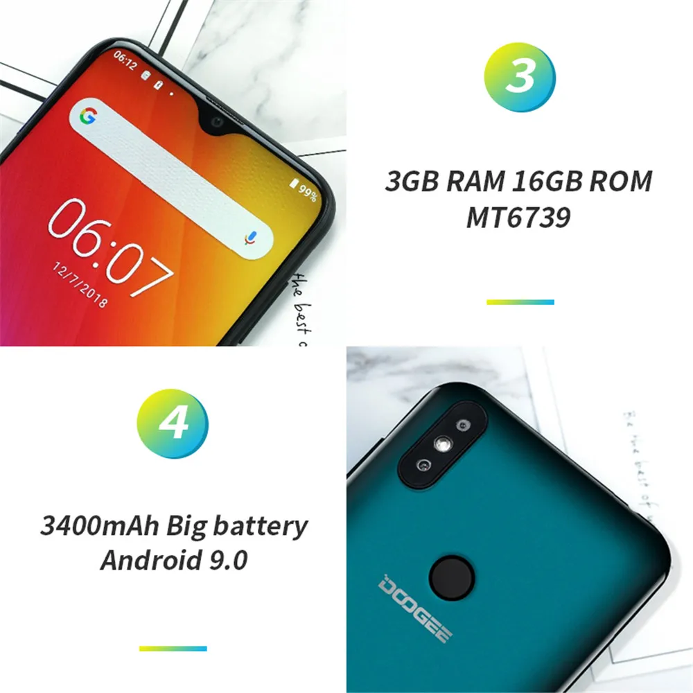 Doogee Y8 Android 9,0 экран капли воды смартфон градиент задняя крышка 3+ 32 ГБ 3400 мАч 4G ПУСТЬ 19:9 6," HD мобильные телефоны