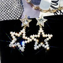 Блестящие модные брендовые ювелирные изделия, два размера, преувеличенная пентаграмма, горный хрусталь, серьги-гвоздики для женщин, жемчужные серьги