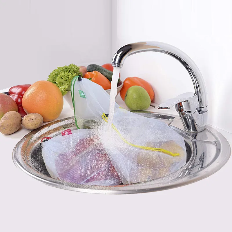

5PCS Mesh Cloth Bundle Pocket Green Fruit and Vegetable Mesh Storage Bag Reusable Onion Storage Mesh Bag Mason Jar Bags