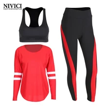 2017 Arrival 3 Pcs Red Women Yoga Set Tights Jogging For High Elastic Running Leggings Fitness Breathable Sport Suit Outdoor