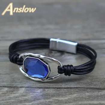 

Anslow New Designer Hot Sale Fashion Jewelry Charms Bijoux Crystal Genuine Leather Bracelet For Women Lady Female Gift LOW0719LB