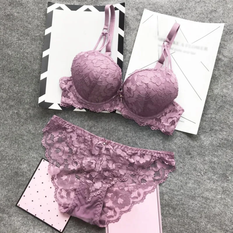 New Women Lingerie Set French Flower Lace Push Up B Thick Cup Sexy Bra and Sheer Panty Sets Elegent Ladies Underwear Intimates New Women Lingerie Set French Flower Lace Push Up B Thick Cup Sexy Bra and Sheer Panty Sets Elegent Ladies Underwear Intimates