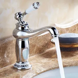 Bathroom Faucet Polished Chrome finish Ceramic Flower Pattern Brass Basin Sink Faucet Single Handle water taps anf505