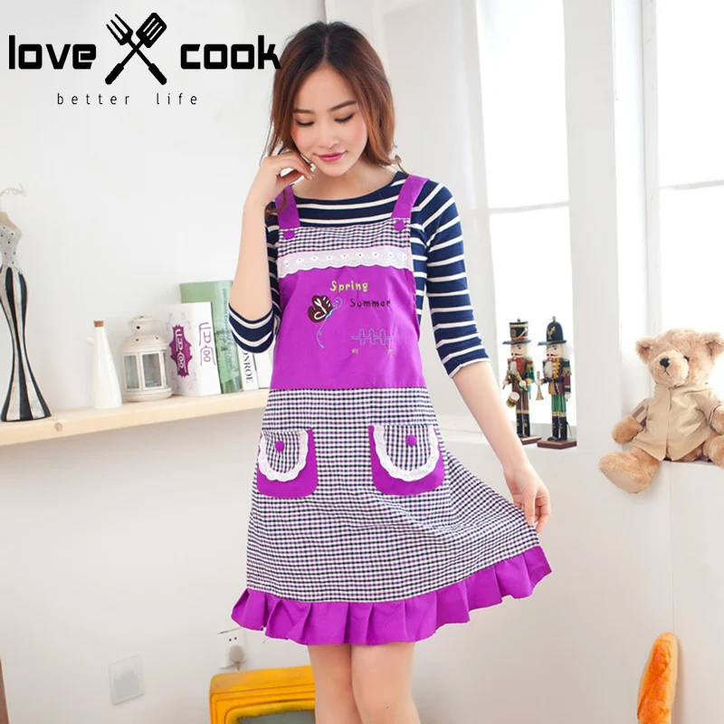 Japan Style Kitchen Apron For Women Lovely Embroidered Laciness