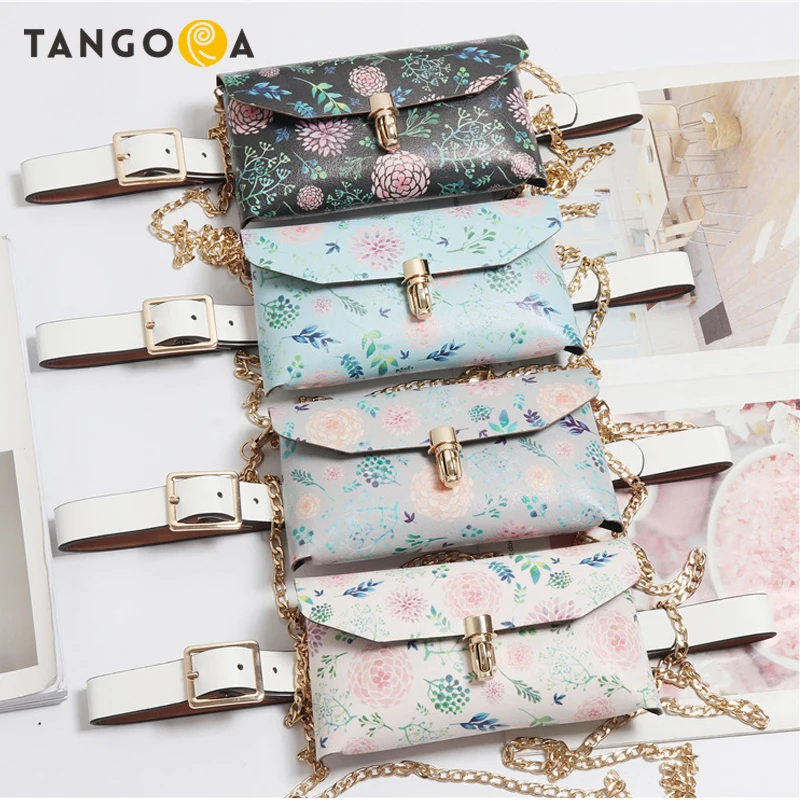 

Elegant Floral Women Fanny Packs Detachable Minibag Woman Chain Belt bag FP10
