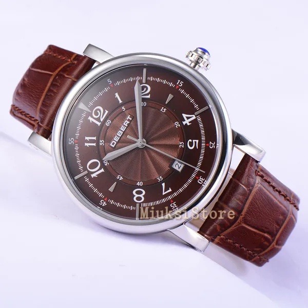 

43mm Debert Automatic Date relogio masculino Inoxydable Cas Cuir Bande montre Bracelet hommes Mode Acier coffee dial man watch