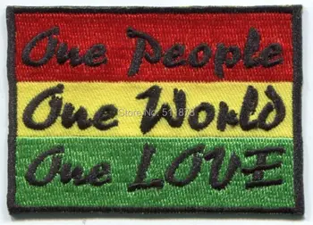 

ONE PEOPLE, ONE WORLD, ONE LOVE rasta colors MC Embroidered Motorcycle Biker Vest Patch IRON ON Sew On Badge Punk Rock