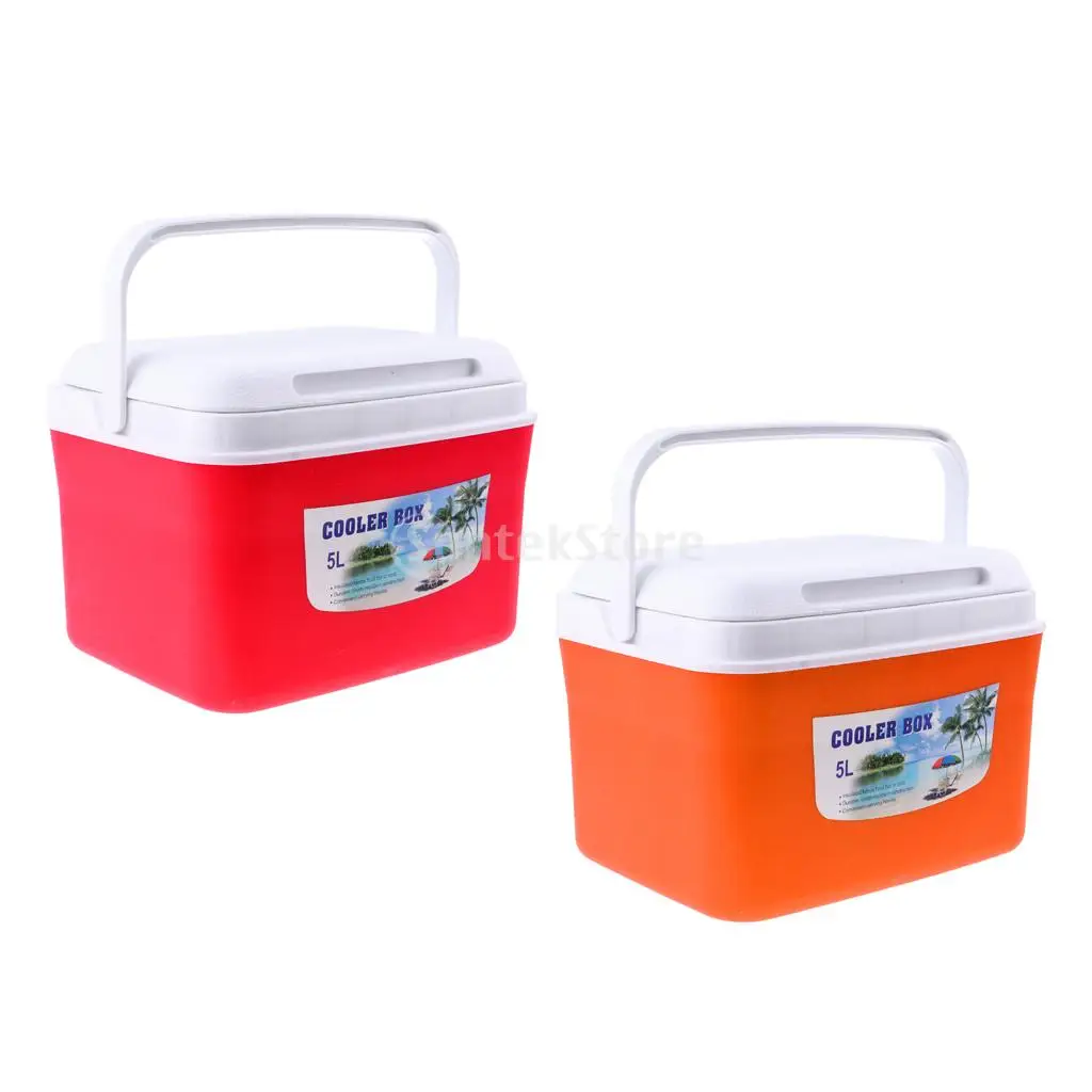 

2pcs/set 5L Camping Outdoor Picnic BBQ Drink Food Cooler Box Car Ice Bucket with Handle Red + Orange