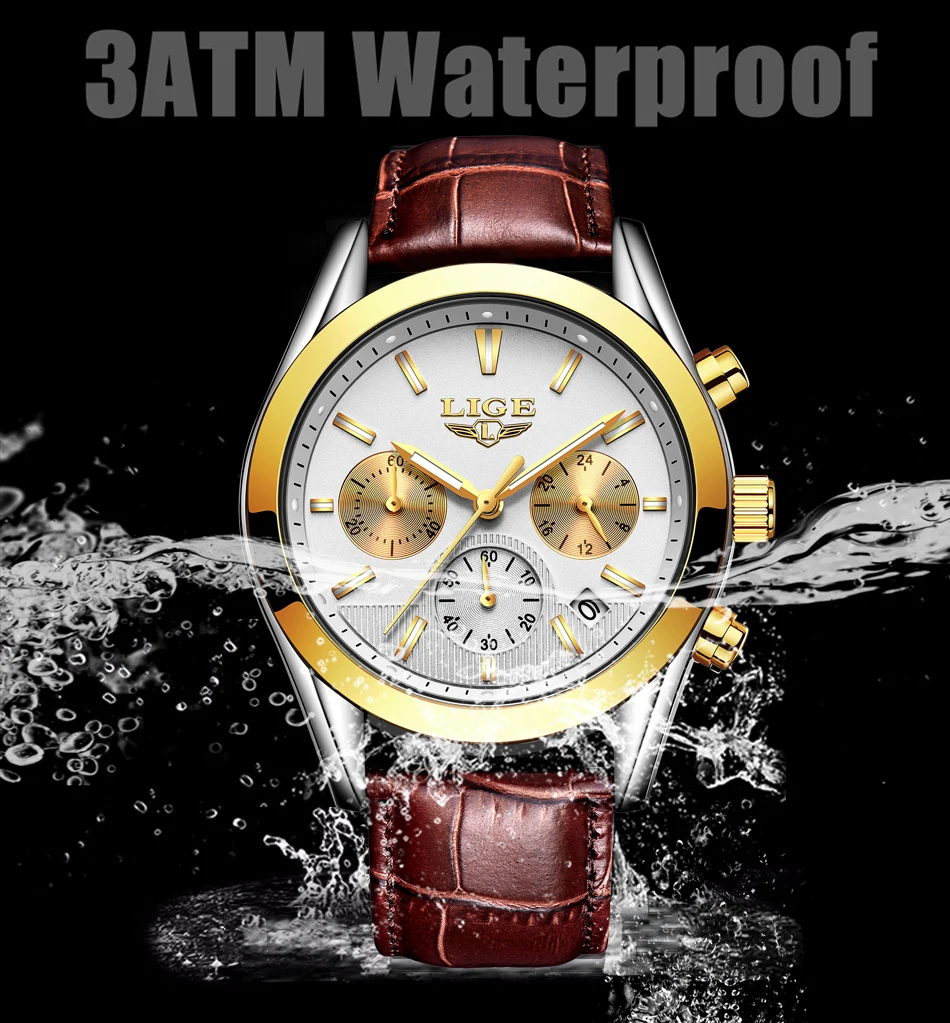 Relogio Masculino LIGE мужские s часы лучший бренд класса люкс модные повседневные кожаные часы водонепроницаемые кварцевые часы Мужские Спортивные Хронограф