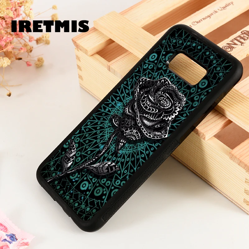 

Iretmis S3 S4 S5 case cover for Samsung Galaxy S6 S7 S8 S9 edge plus Note 3 4 5 8 9 Blue Rose flower girly Mandala floral henna