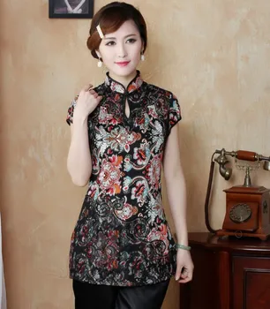 

Fashion Red Chinese Women's clothing Polyester satin Blouses Shirt tops Size M L XL XXL XXXL Free Shipping TD21-1