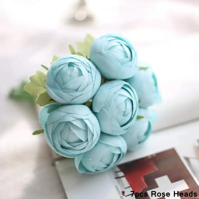 Один Букет искусственных цветов, букет роз, шелковые розы, свадебные цветы, домашний декор, свадебные украшения, цветы - Цвет: 1322-blue