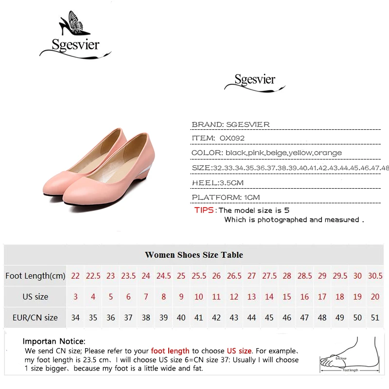 SGESVIER Women Pumps Wedge Shoes 2017 Autumn New Elegant Classics 