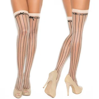 

Cosplay Maid Slim Vertical Stripes Bowknot Thigh High Lace Stockings Silk Stockings Long Tights